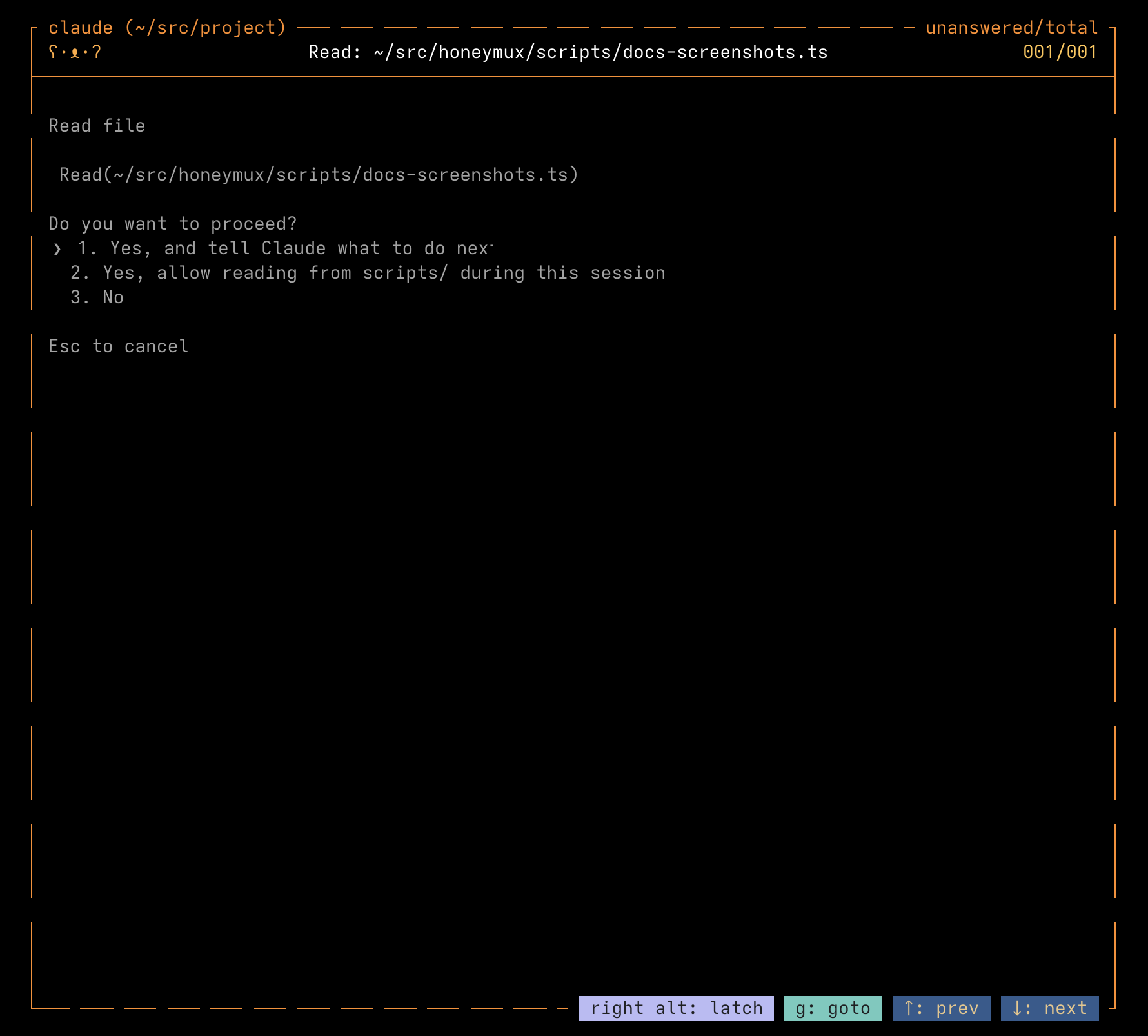 Mux-o-Tron in unlatched preview mode with live hotkey prefixes on the review strip