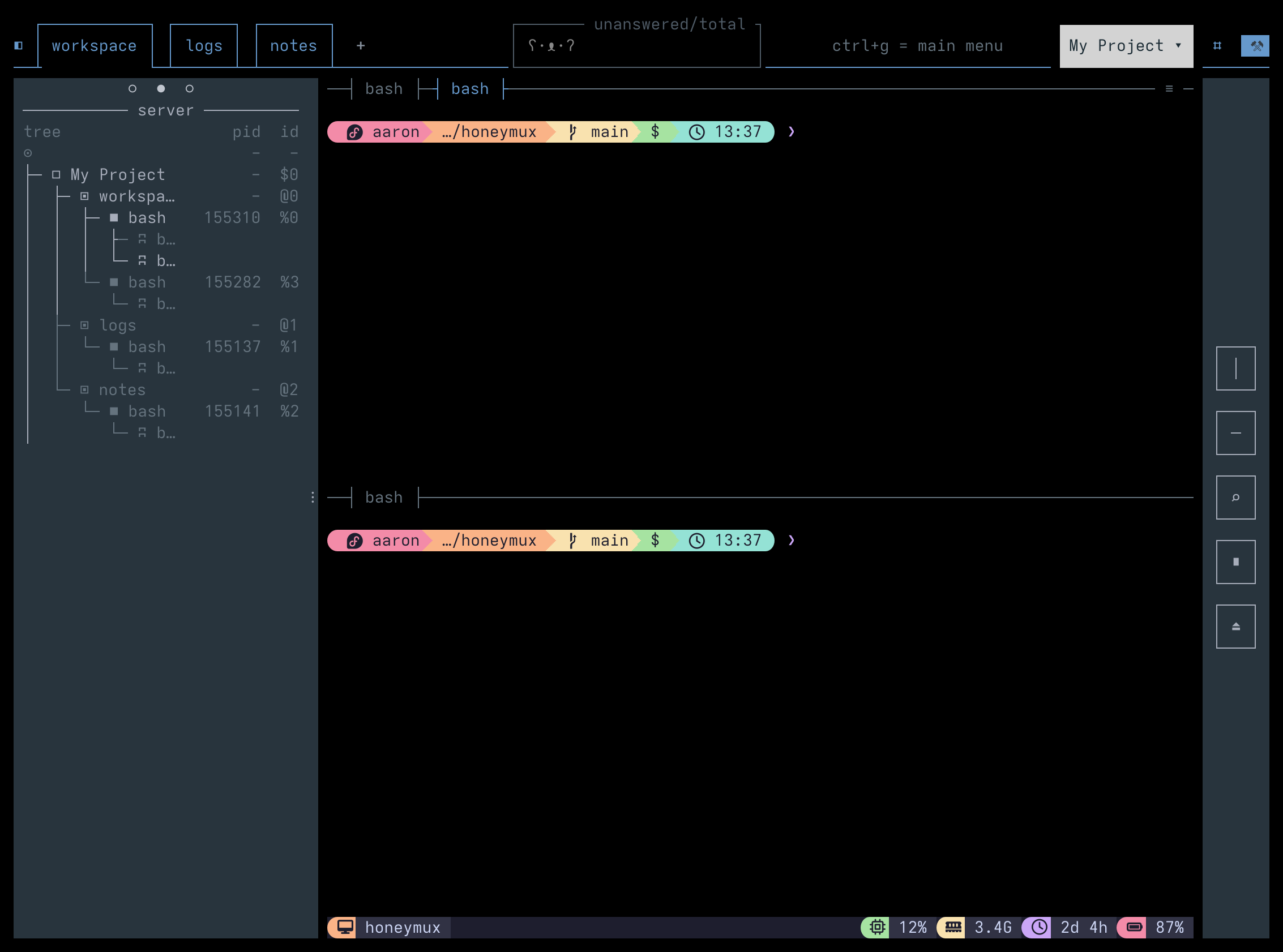Honeymux main view