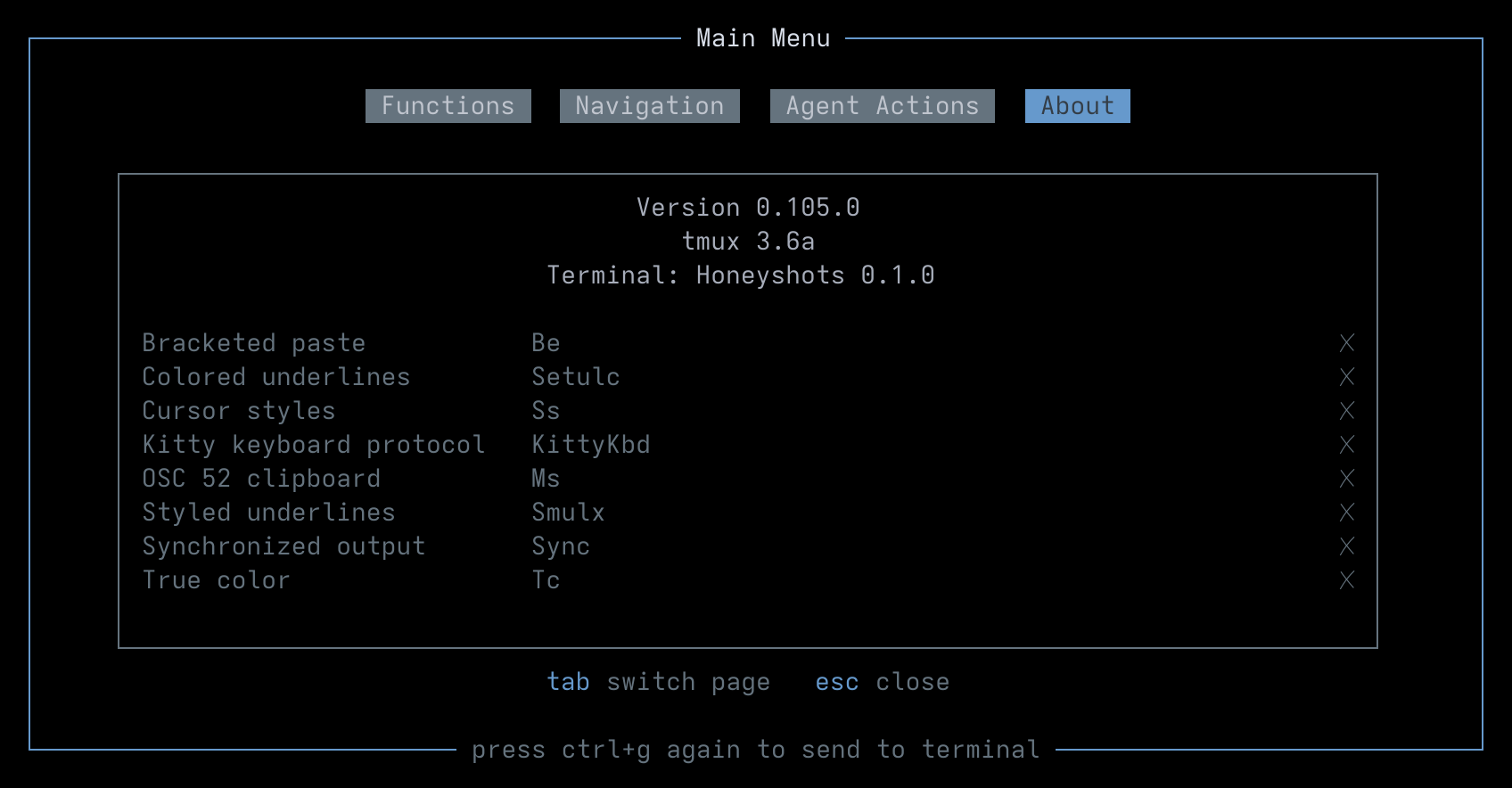 Main menu: About tab