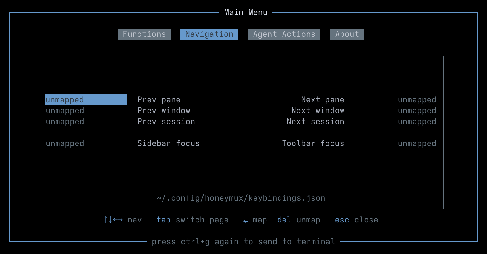 Main menu: Navigation tab
