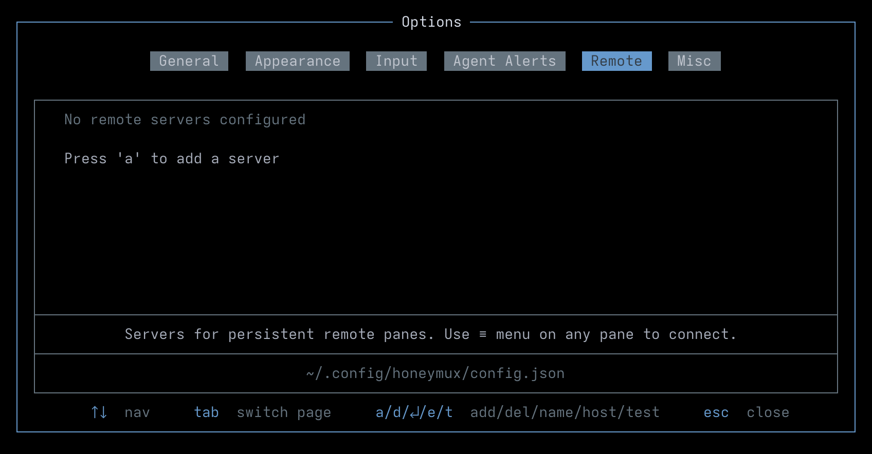 Options: Remote tab